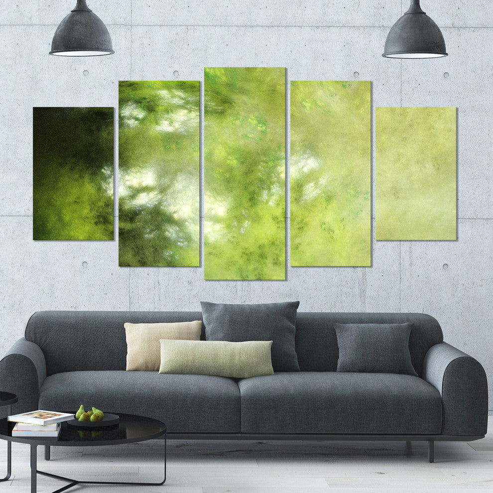 Blur Green Sky with Stars, Contemporary Canvas Art Print, 60"x32", 5 Panels