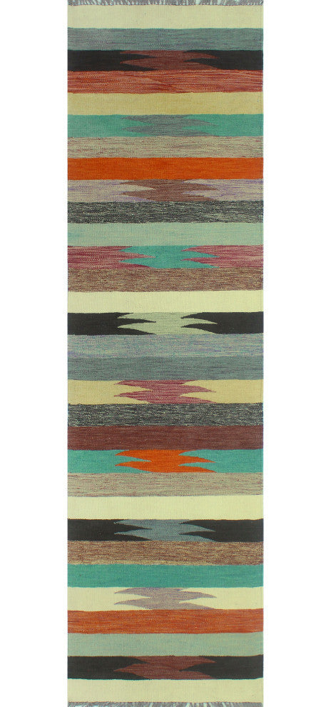 Winchester Kilim Wake Light Green/Orange Runner, 2'9x9'10