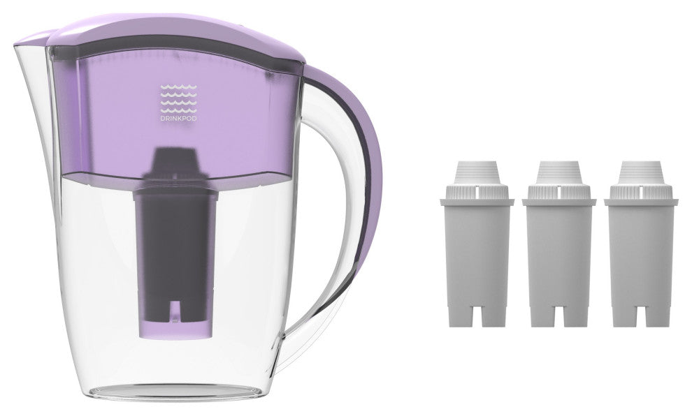 Drinkpod Alkaline Water Filter Pitcher With 8-Stage Cartridge, Lavender
