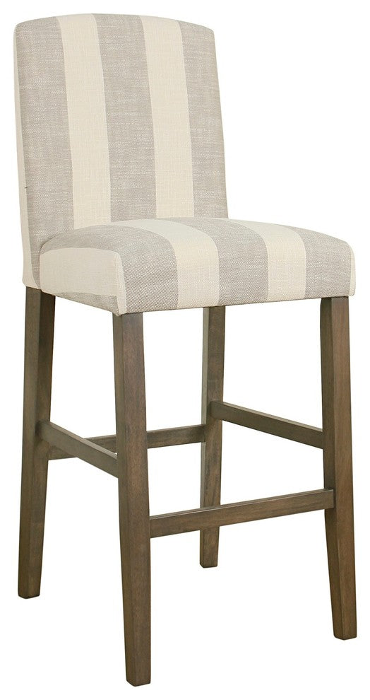 Benzara BM195197 Fabric Wooden Barstool with Awning Stripe Pattern, White