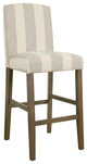 Benzara BM195197 Fabric Wooden Barstool with Awning Stripe Pattern, White