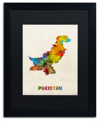 "Pakistan Watercolor Map" Matted Framed Canvas Art by Michael Tompsett