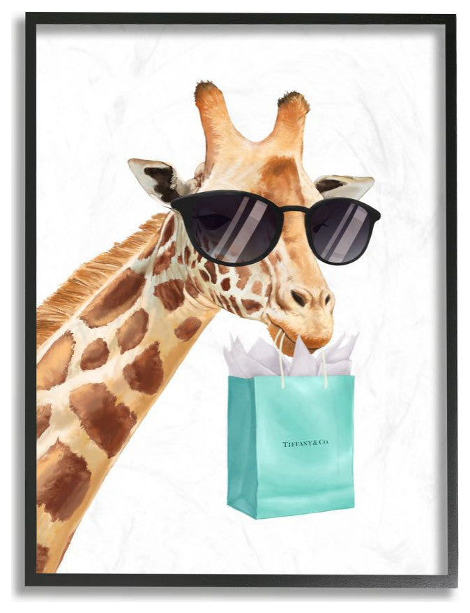 Stupell Industries Glam Fashion Giraffe Animal Blue Painting, 11"x14", Black