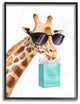 Stupell Industries Glam Fashion Giraffe Animal Blue Painting, 11"x14", Black