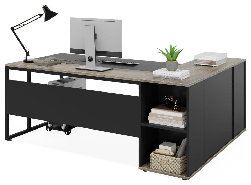 Tribesigns Executive Desk, L Shaped Desk with Cabinet Storage