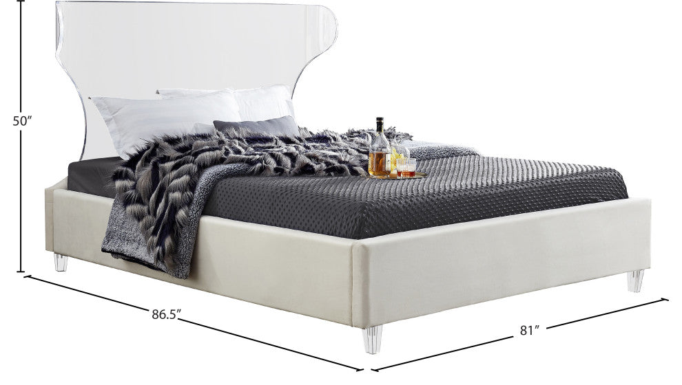 Ghost Velvet Upholstered Bed, Cream, King