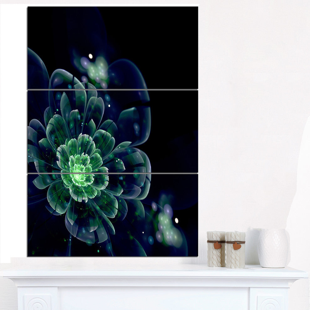 "Green Abstract Fractal Flower" Digital Metal Wall Art, 3 Panels, 28"x36"