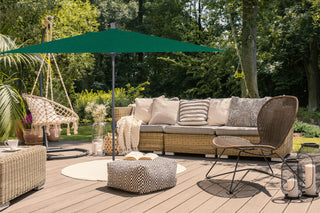 10'x6.5' Rectangular Auto Tilt Market Umbrella, Grey Frame, Sunbrella, Forest Gr