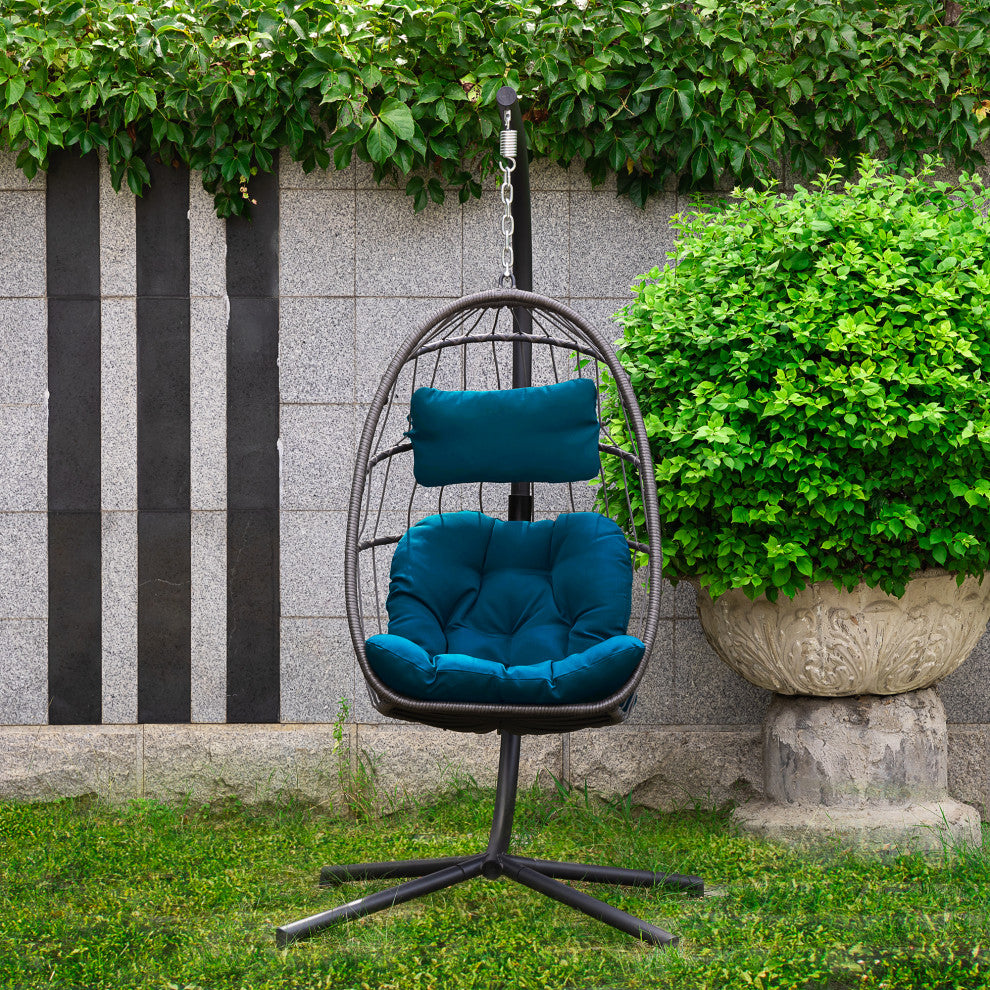 Outdoor Patio Wicker Swing Chair Hanging With Cushion