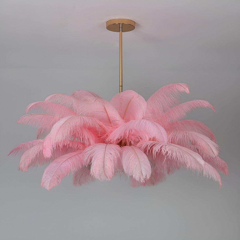 Gembloux | Pink/White Feather Round Chandelier, Pink