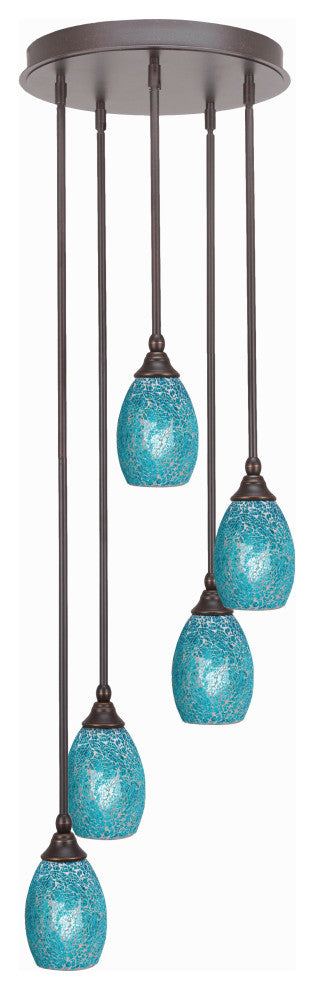 Empire 5-Light Cluster Pendalier, Dark Granite/Turquoise Fusion