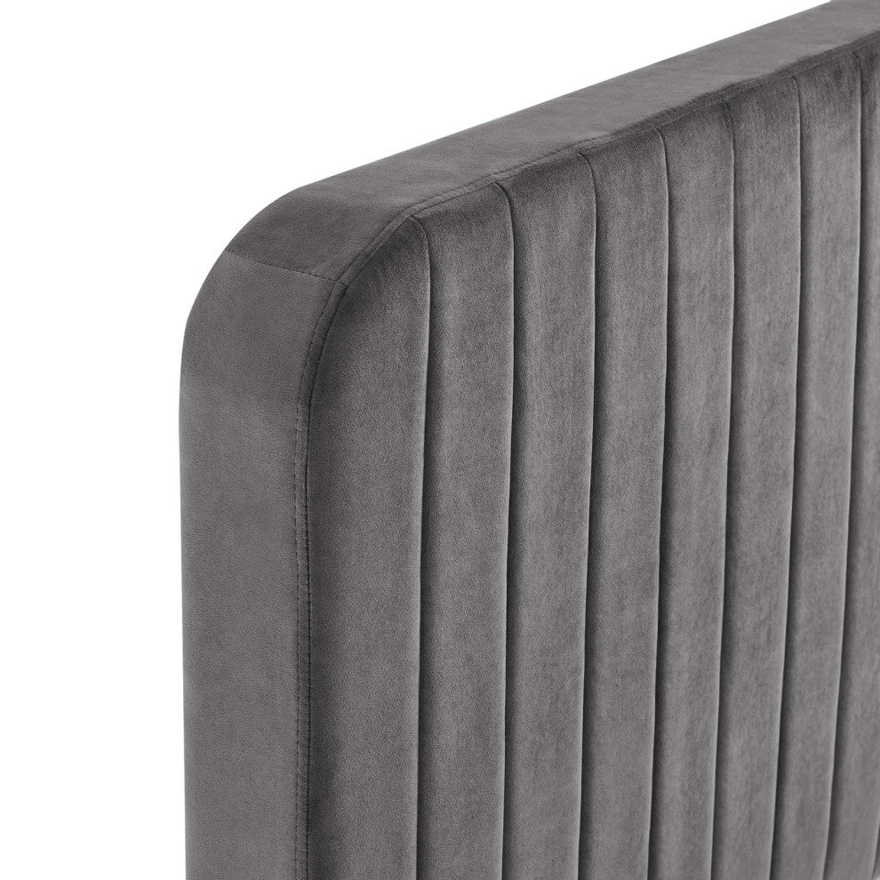 Tufted Platform Bed Frame, Twin Size, Velvet, Grey Gray, Modern Contemporary
