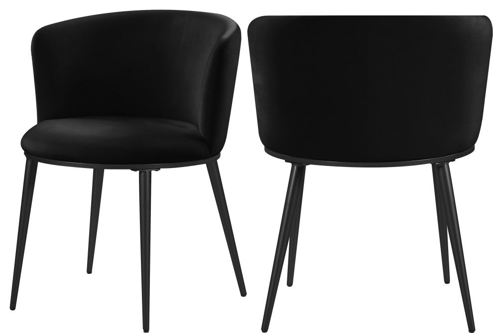 Skylar Dining Chair, Set of 2, Black Velvet, Matte Black Iron Legs
