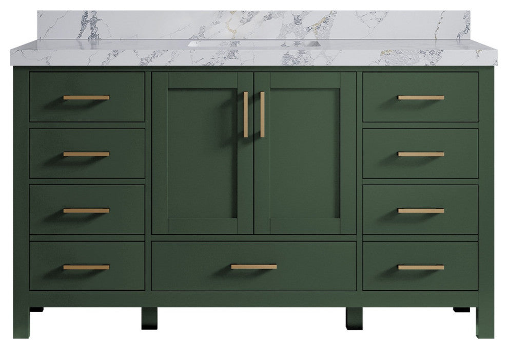 Malibu 60 Single Sink Vanity in Lafayette Green 2" Calacatta Poanazzo