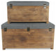 2-Piece Set Rectangular Gray Linen Fabric and Wood Storage Benches