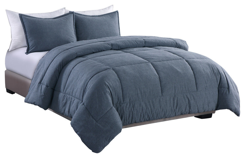 Washed Cotton Comforter Mini Set, Blue, King