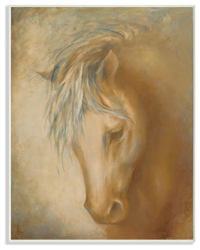 Horse Portrait Blue Yellow Animal Painting, 10"x15", Wood Art