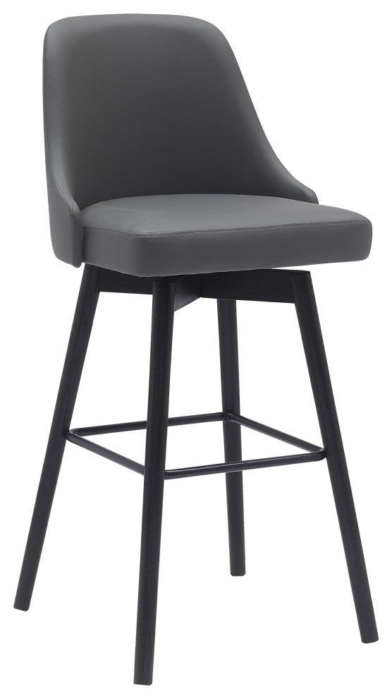 Sicily 26" Swivel Black Wood Counter Stool, Gray Faux Leather, 30