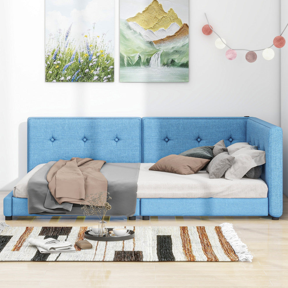 Gewnee Upholstered Queen Size platform bed with USB Ports