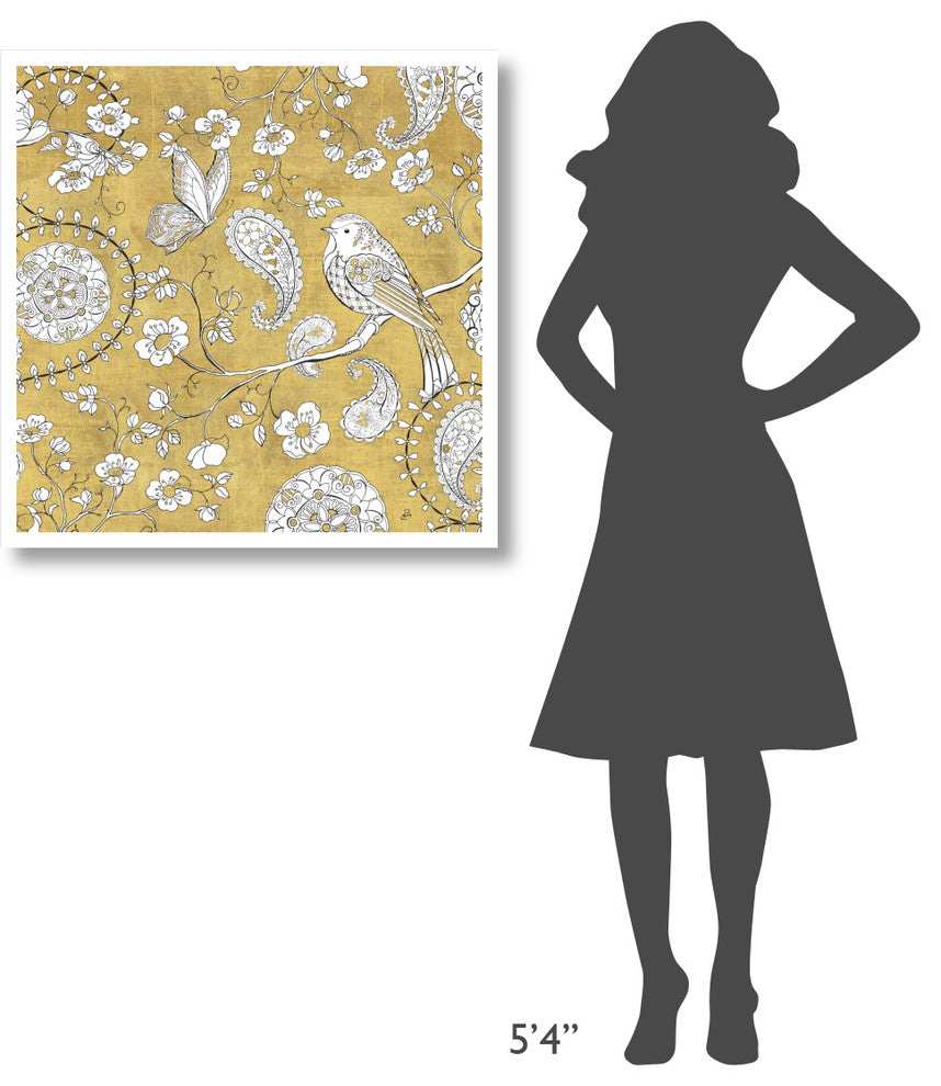 "Color my World Bird Paisley I Gold" Paper Print by Daphne Brissonnet, 32"x32"