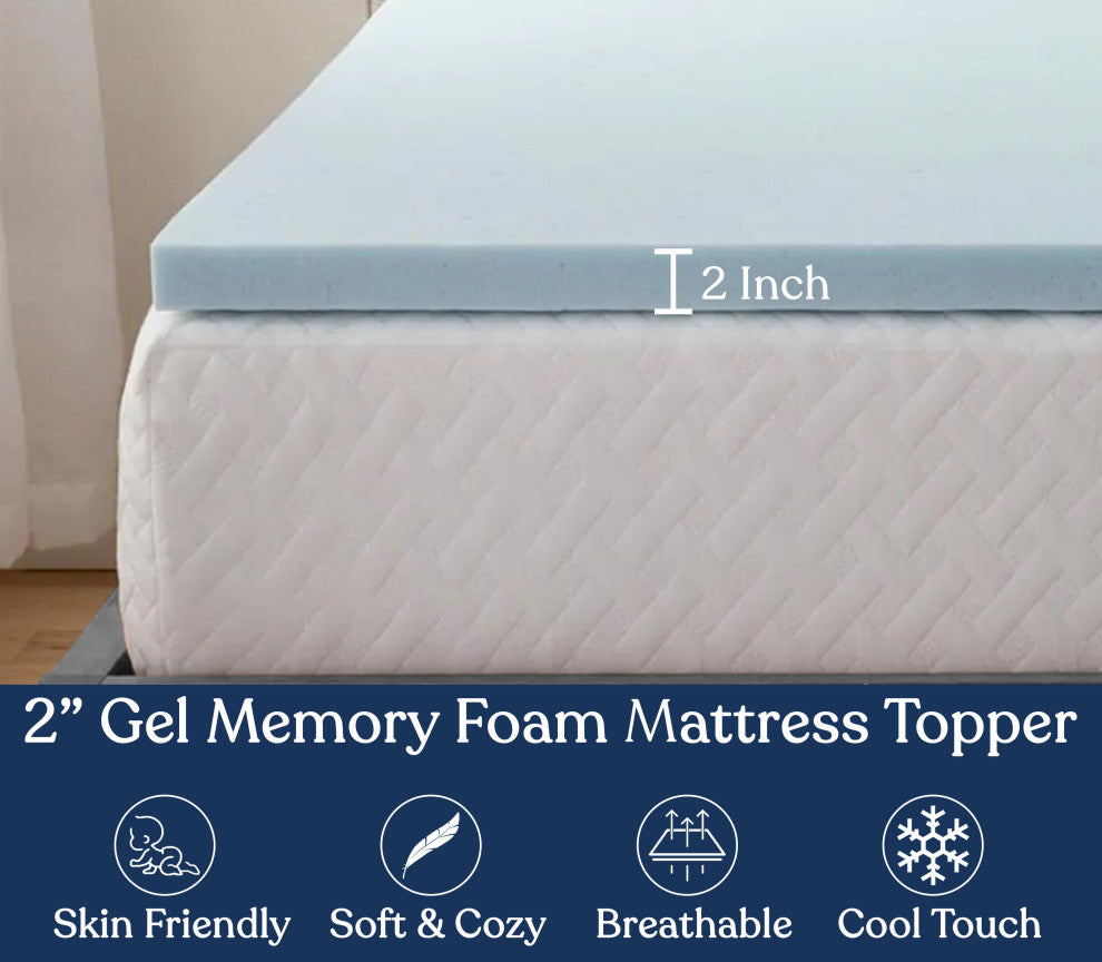 Delara 2" Gel Infused Memory Foam Mattress Topper, Cooling, Full, 54"x75"