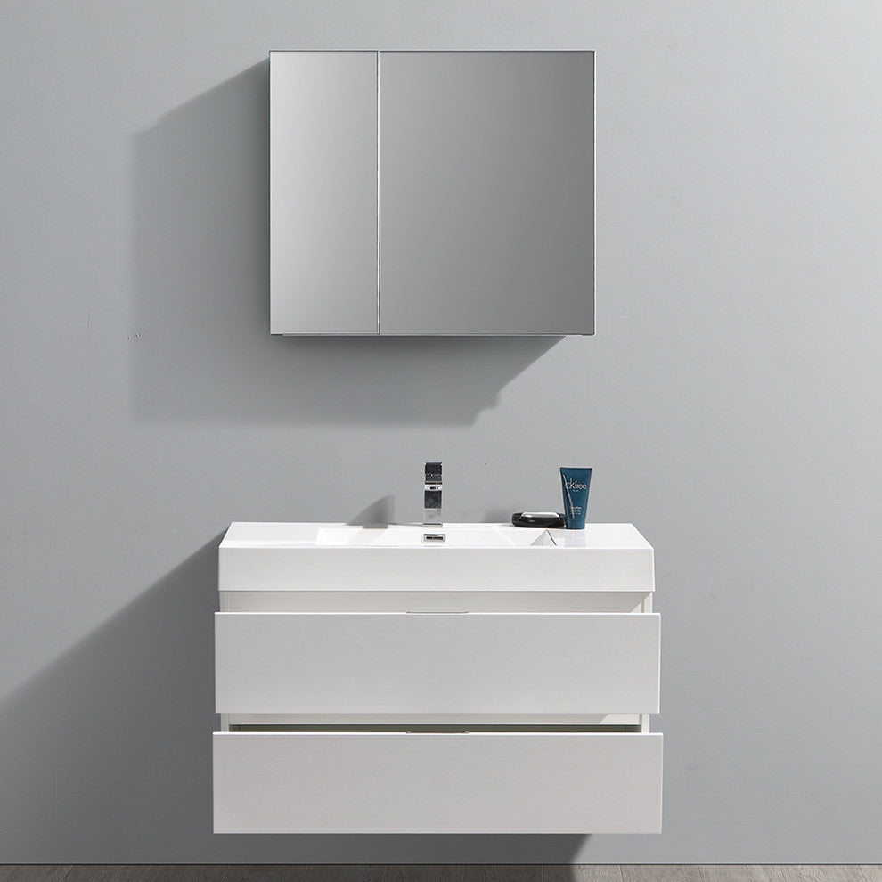 Fresca Valencia 40" Glossy White Wall Hung Bathroom Vanity, Medicine Cabinet