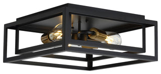 3-Light Farmhouse Caged Geometric Metal Frame Flush Mount Light