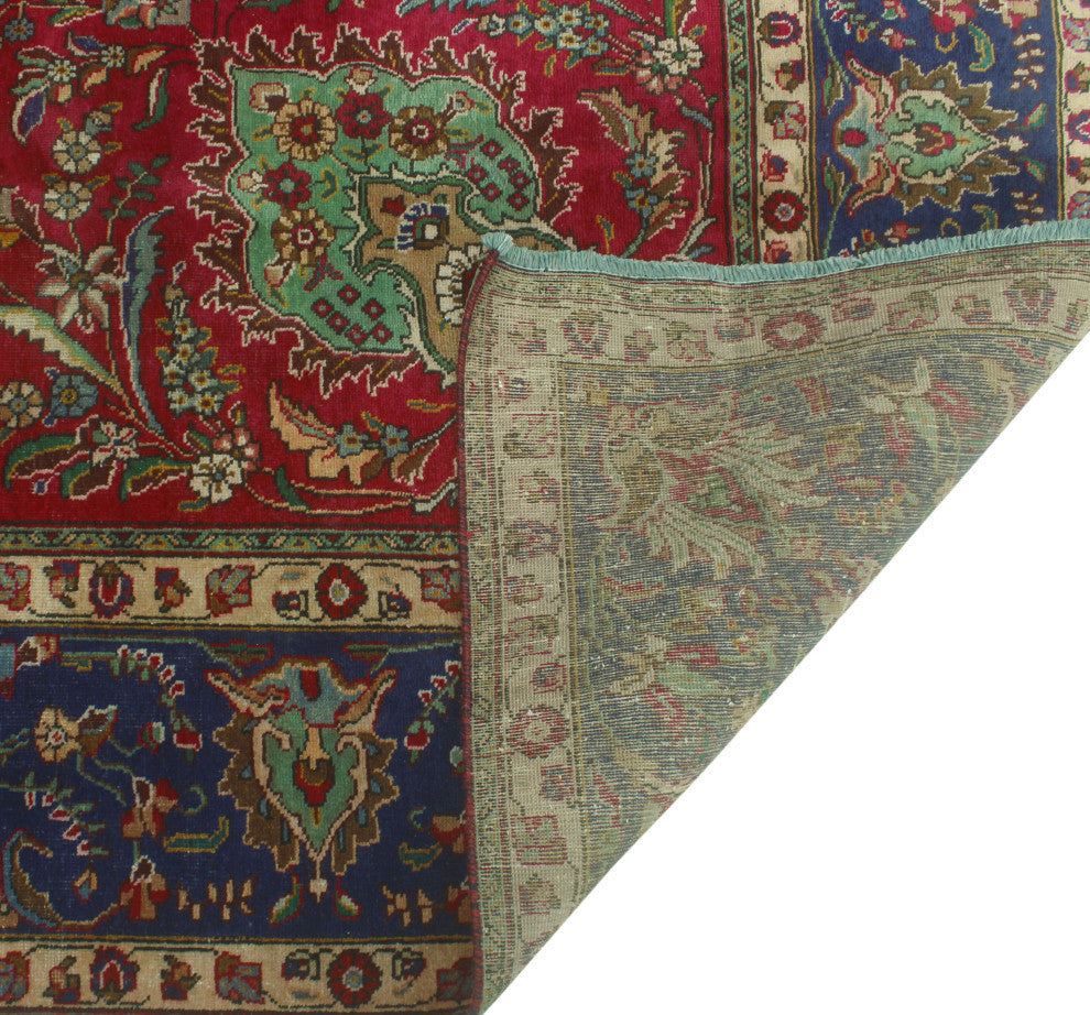 Fine Vintage Distressed Francely Magenta/Navy Rug, 9'9x13'0