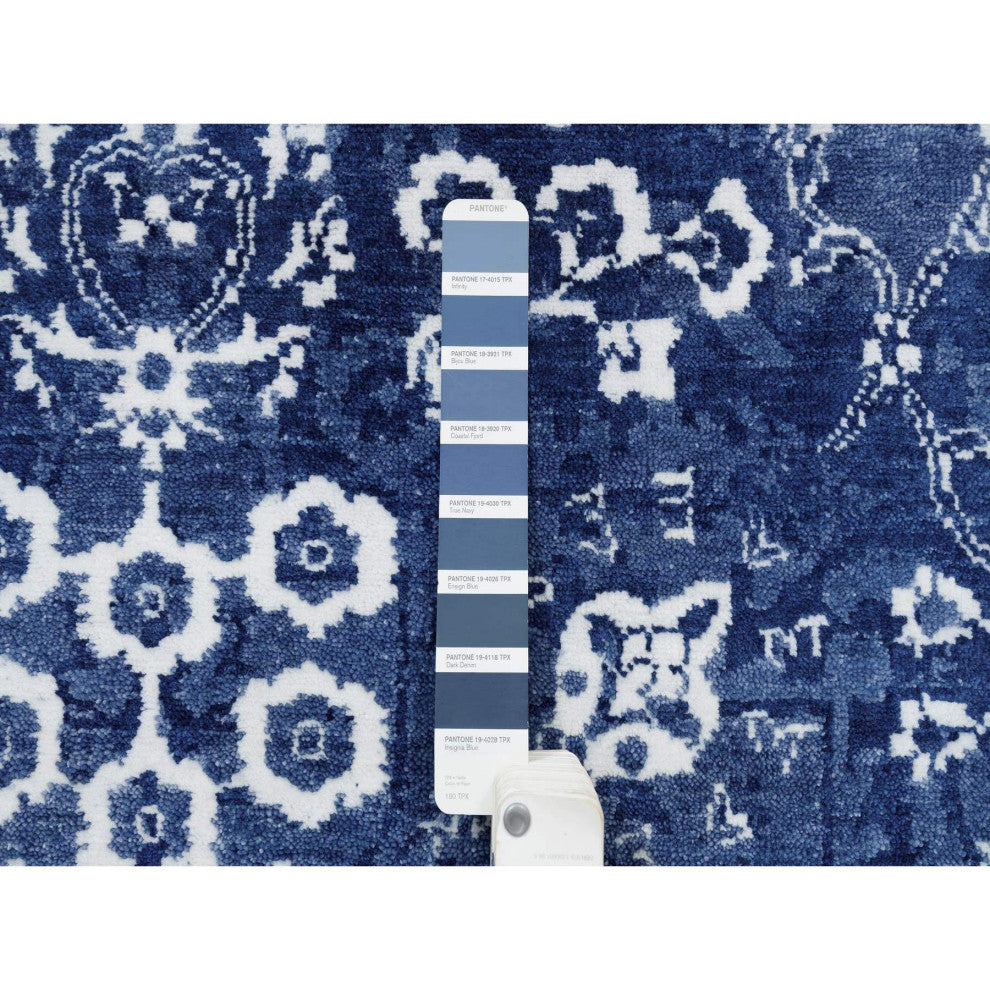 Tone On Tone Tabriz Hand Knotted Wool and Silk Blue Oriental Rug, 6'0" x 8'10"