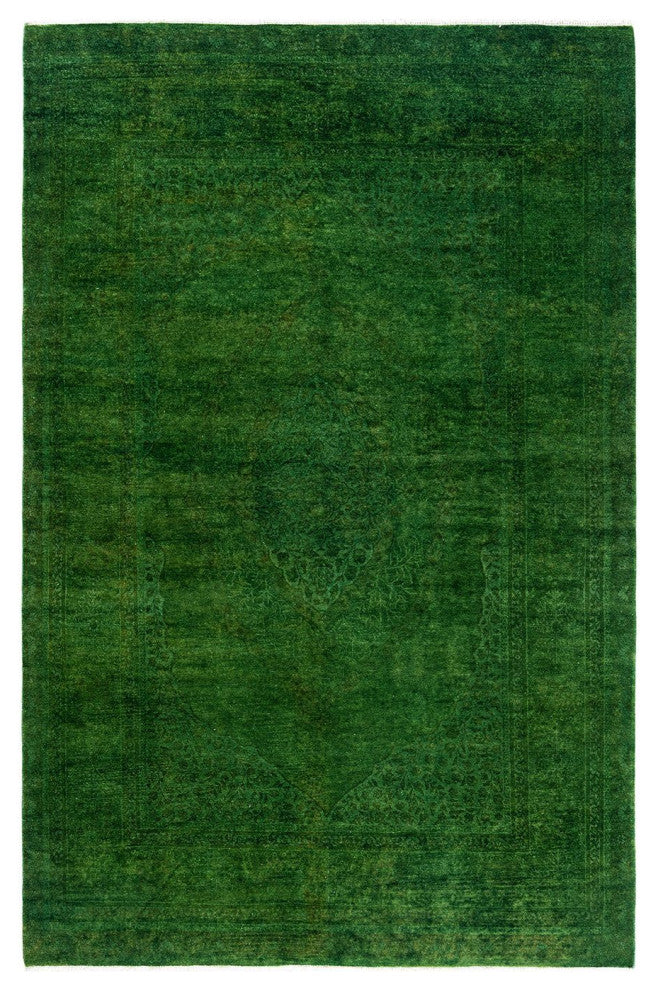 Overdyed, One-of-a-Kind Hand-Knotted Area Rug Green, 4'7"x6'10"