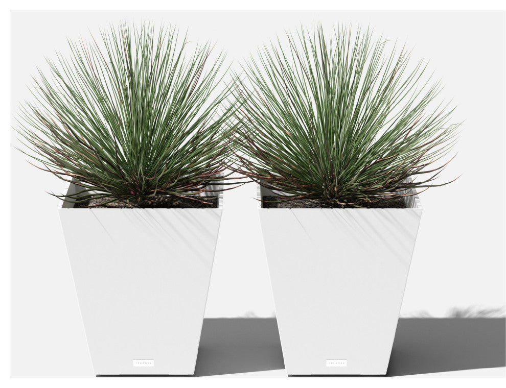 Nobleton Square Planter, White, 18 Inch, 2 Pack