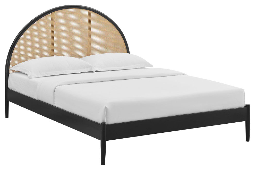 Odette Queen Arched Rattan Cane Platform Bed, Black