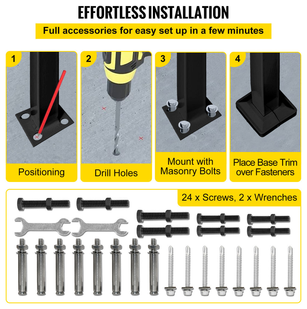 Wrought Iron Handrail Outdoor Stair Rail with Installation Kit, Black, Fit 1-2 Steps