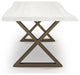 Brooks Dining Table, White Wash, Brass, 40"x92",X-Base