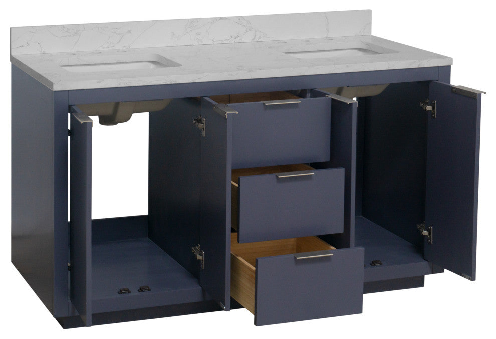 Stockholm 60" Bathroom Vanity, Marine Gray, Engineered Marble, Double