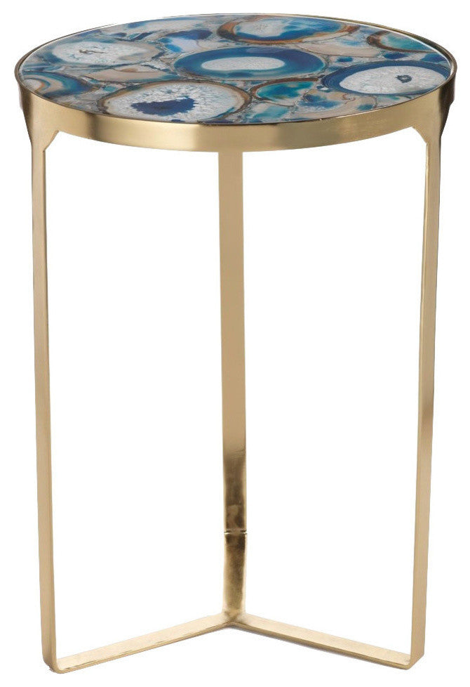 "La Sardaigne" 20" Tall Brass Side Table / End Table, Blue Agate