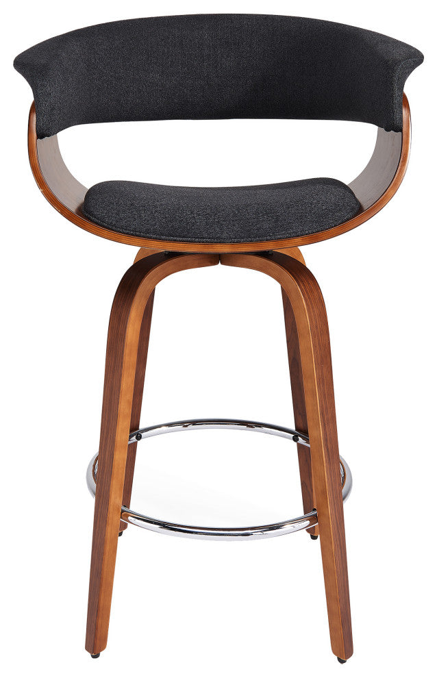 Upholstered and Wood 26" Swivel Counter Stool, Charcoal Gray, Charcoal