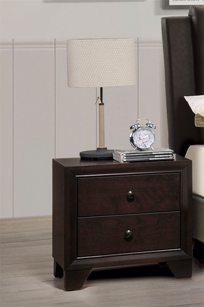 2-Drawer Rubber Wood Brown Nightstand
