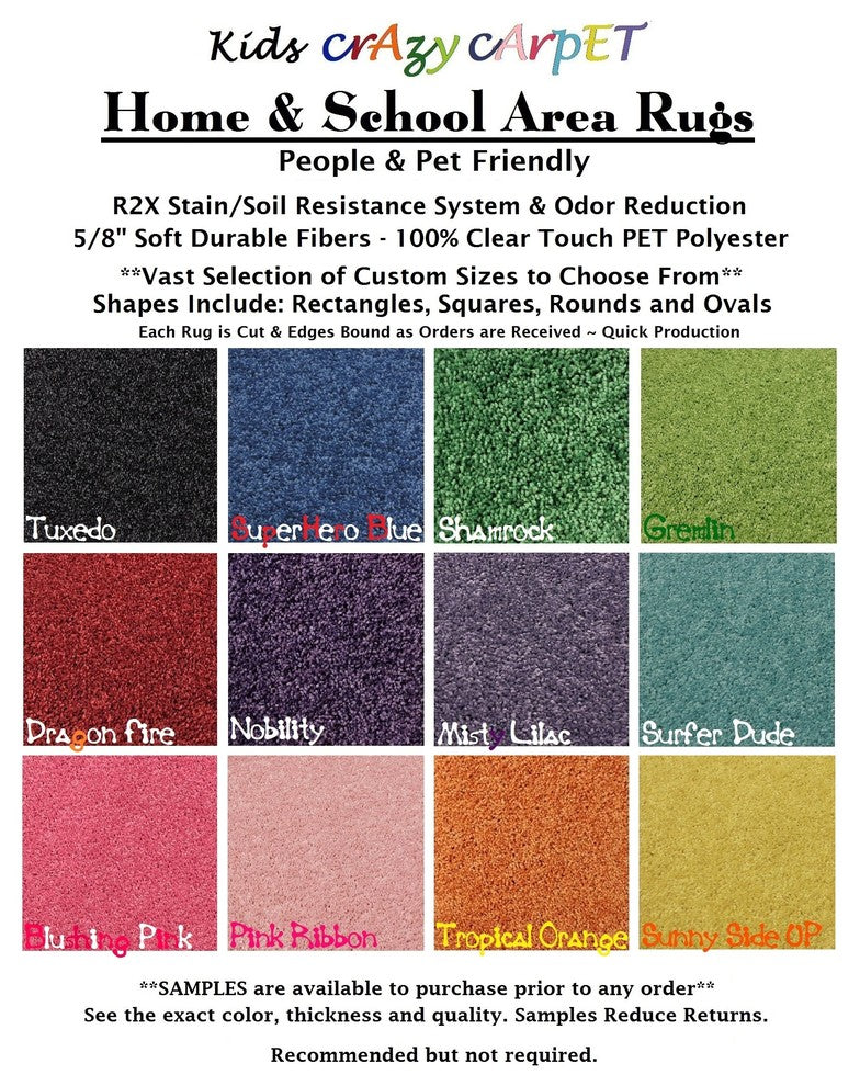 Kids Crazy Carpet Home School Area Rugs, People Pet Friendly, 12 Colors, Gremlin