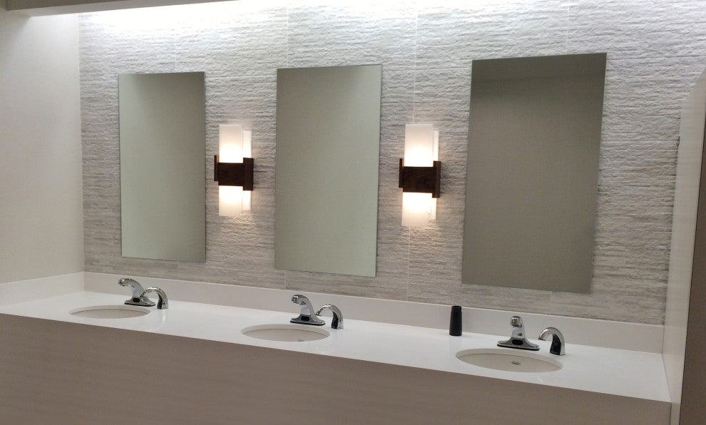Acuo LED Wall Sconce, Brushed Aluminum, Frosted, Dark Stained Walnut