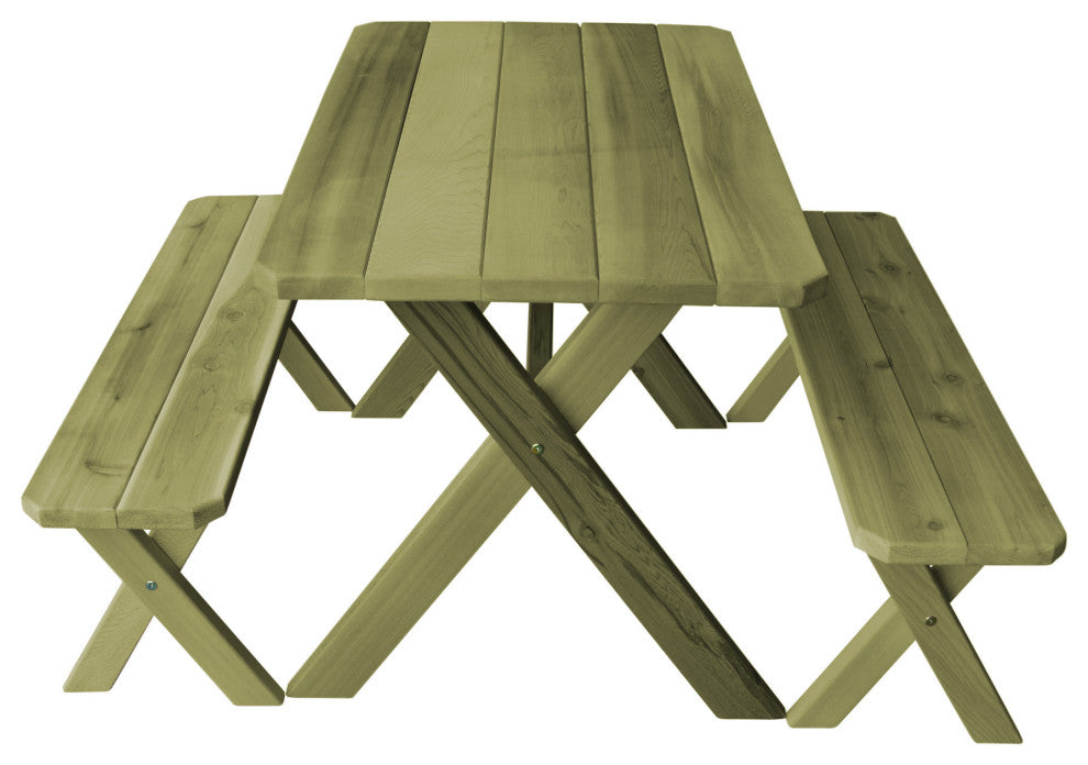 Cedar Cross-Leg Table with 2 Benches, Linden Leaf Stain, 4 Foot