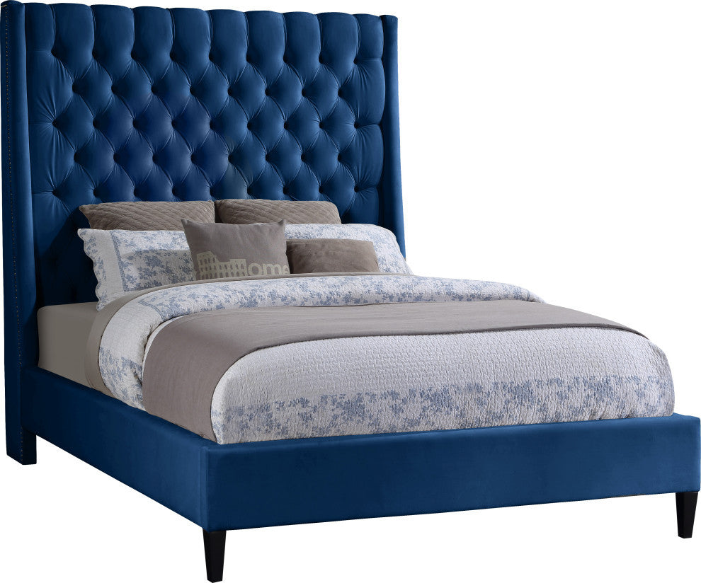 Fritz Velvet Upholstered Bed, Navy, Full