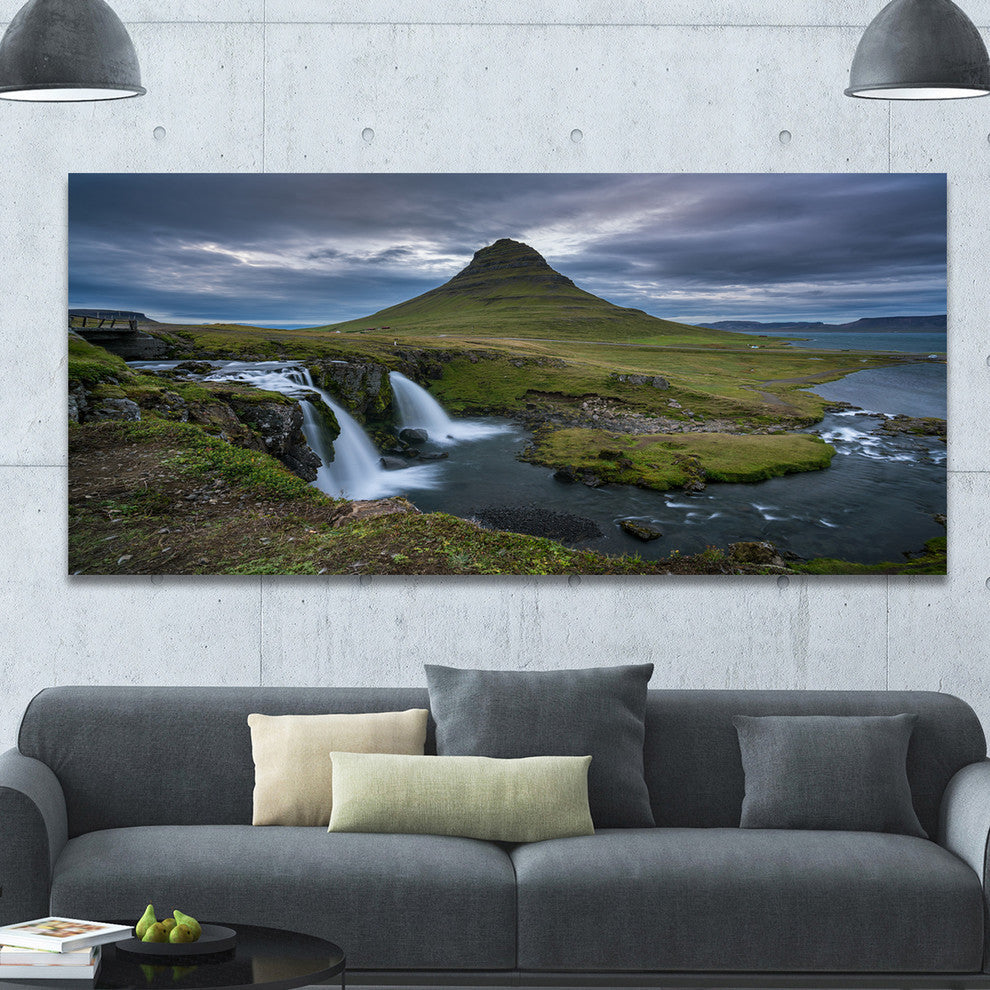 Beautiful Kirkjufellsfoss Waterfall, Landscape Canvas Art Print, 60"x28"