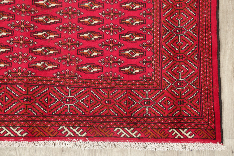 Consigned, Traditional Pakistani Hand-Knotted Vintage-Style Area Rug, Red, 4x6