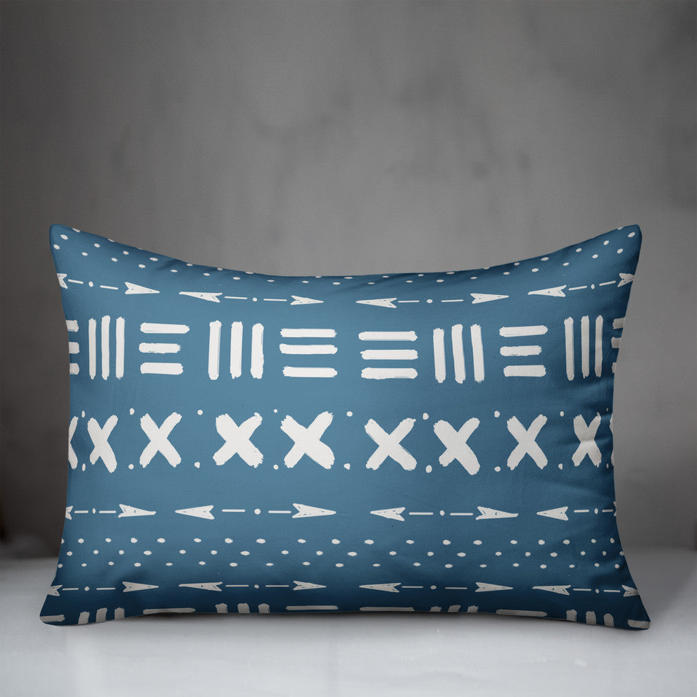 Cool Blue Tribal Pattern  Outdoor Throw Pillow, 14x20