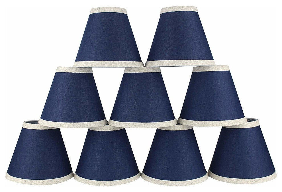 Navy Blue 3x6x5" Cotton Chandelier Shade With Natural Trim, Set of 9