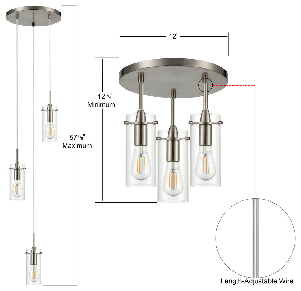 Effimero 3-Light Cluster Pendant, Brushed Nickel