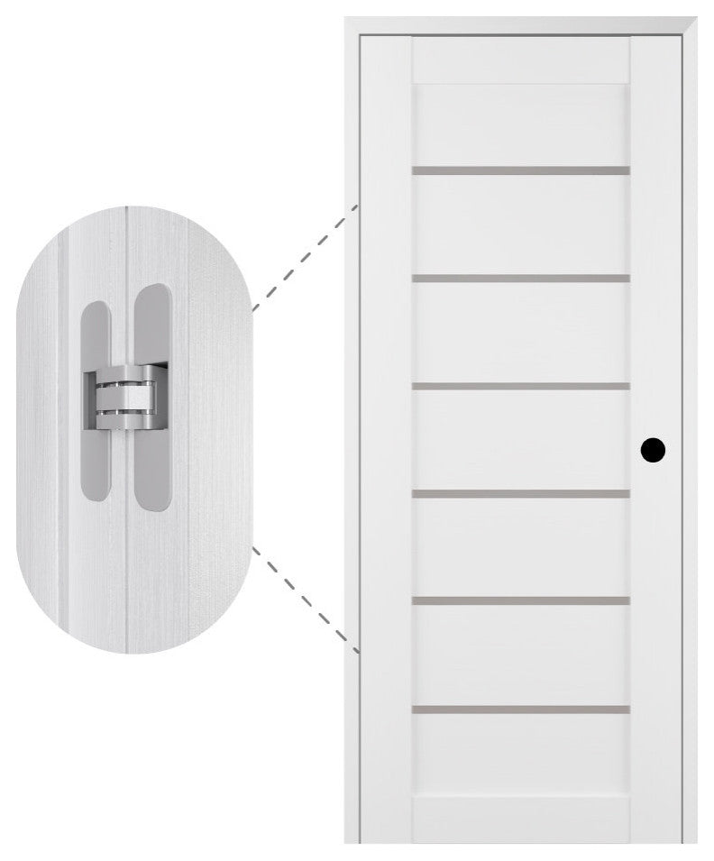 Alba Bianco Noble with Concealed Hinges, Tempered Frosted Glass, Solid Core, 32" X 80", Left-Hand