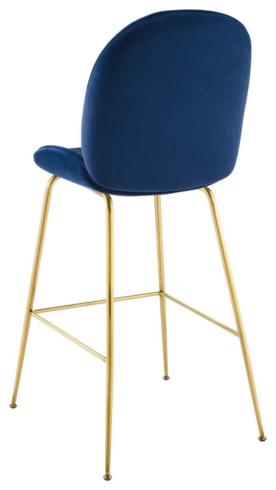 Contemporary Bar Pub and Dining Bar Stool Chair, Velvet Metal Steel, Navy Blue