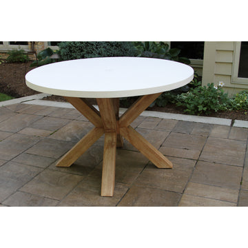 48" Ivory Composite Dining Table With 4 Wheat Rope Chairs